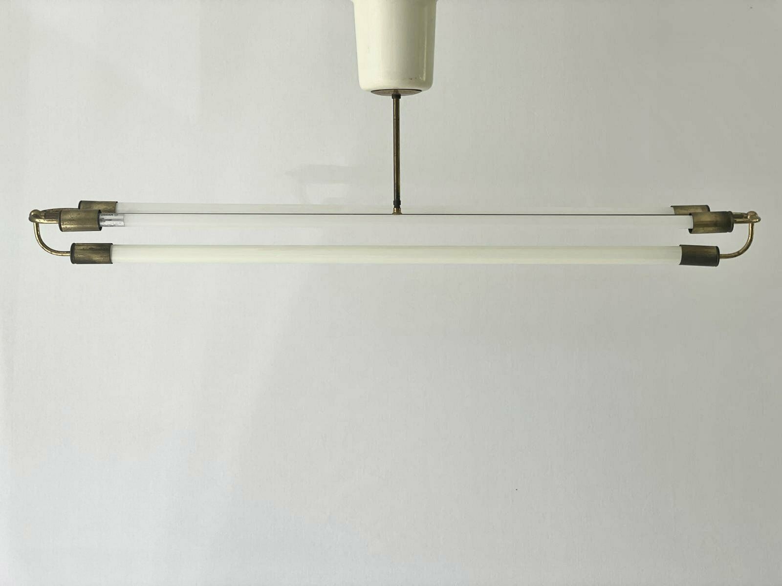 Art Deco Brass Industrial Ceiling Lamp By Kaiser & Co. With 3 Fluorescent Tubes, 1930s, Germany photo Lighting