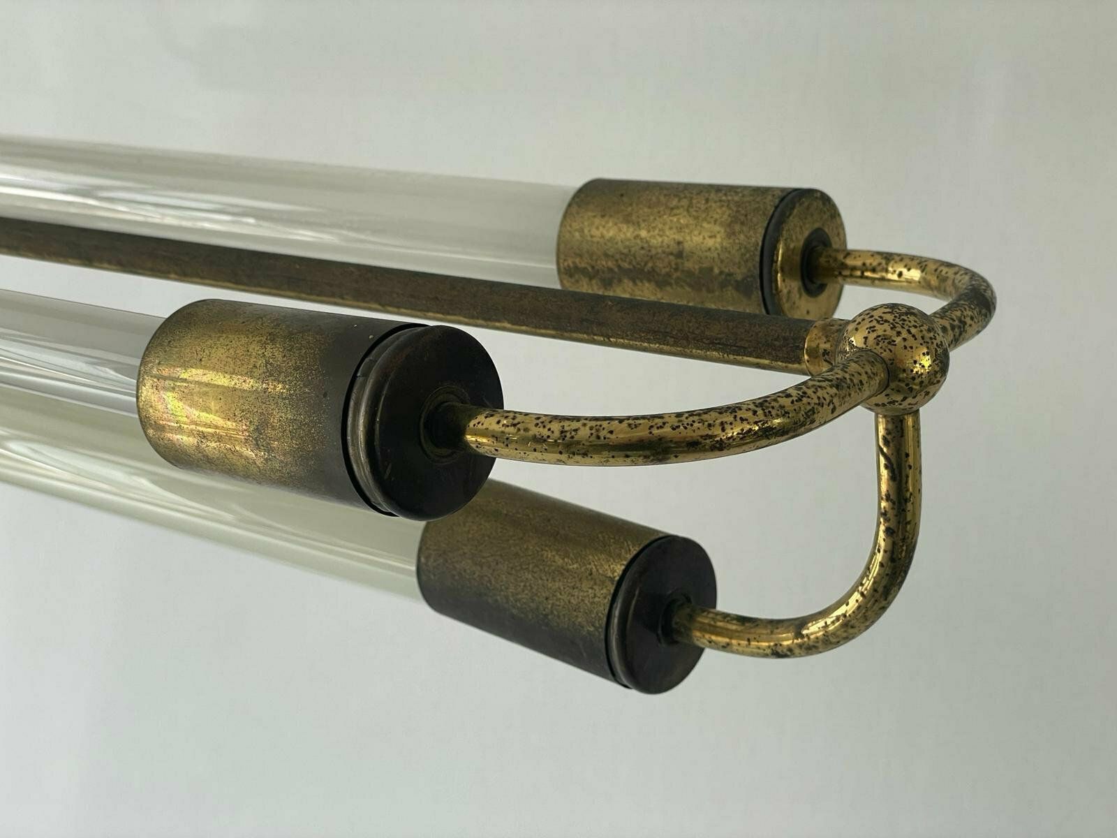 photo for sale Art Deco Brass Industrial Ceiling Lamp By Kaiser & Co. With 3 Fluorescent Tubes, 1930s, Germany