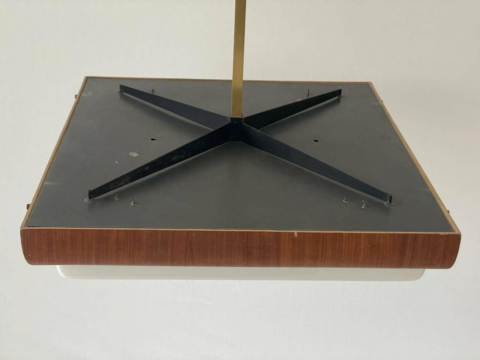 Mid Century Modern Xxl Billiard Ceiling Lamp In Wood And Plexi, 40s/50s, Italy photo vintage