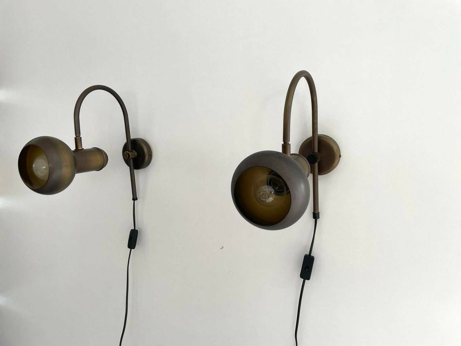Space Age Aged Brass Pair Of Sconces By N Leuchten, 1970s, Germany photo for sale