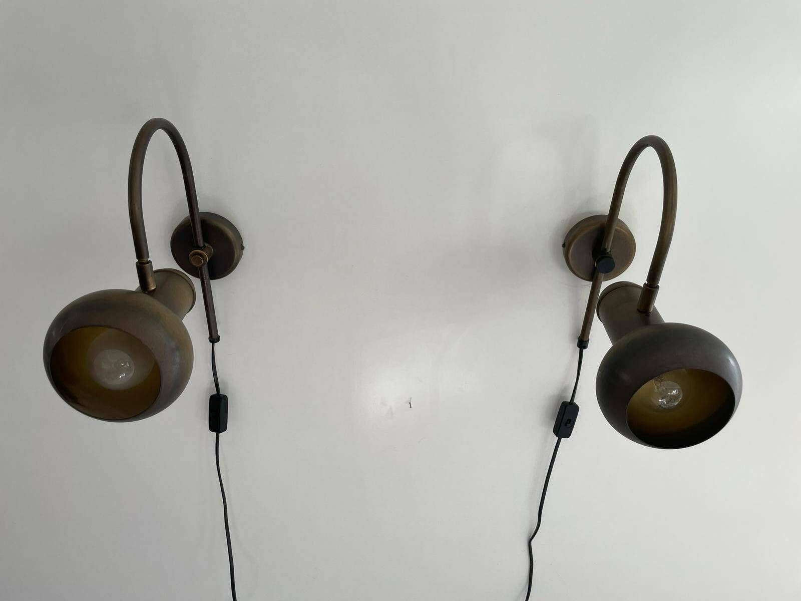 photo for sale Space Age Aged Brass Pair Of Sconces By N Leuchten, 1970s, Germany