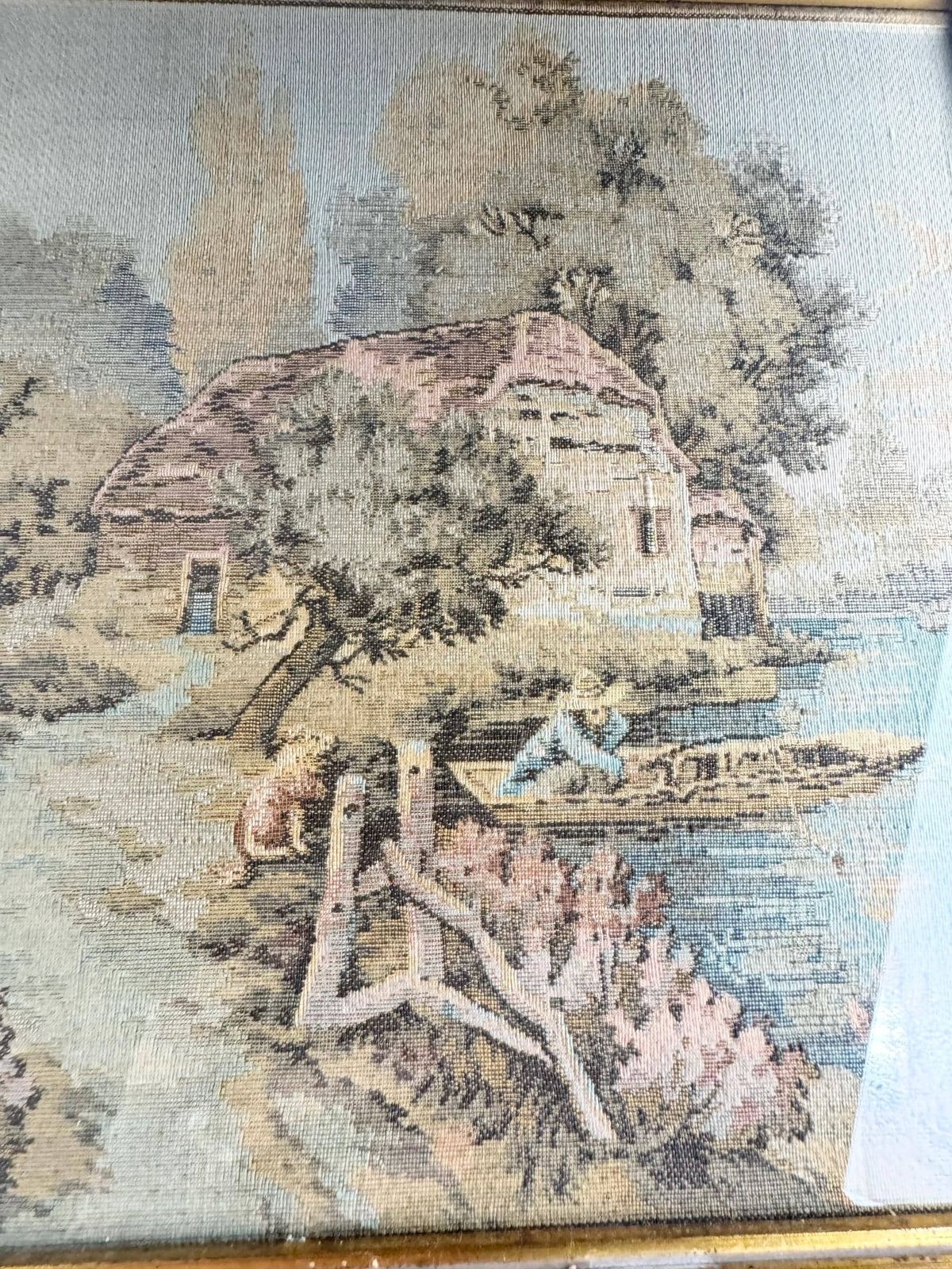 Antique Framed Tapestry, Cottage Picture, Country Home Decor photo 68.0