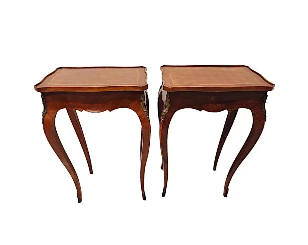 A Fabulous Pair Of Early 20th Century Ormolu Mounted Side Tables With Parquetry Detail photo 2800.0280000000002