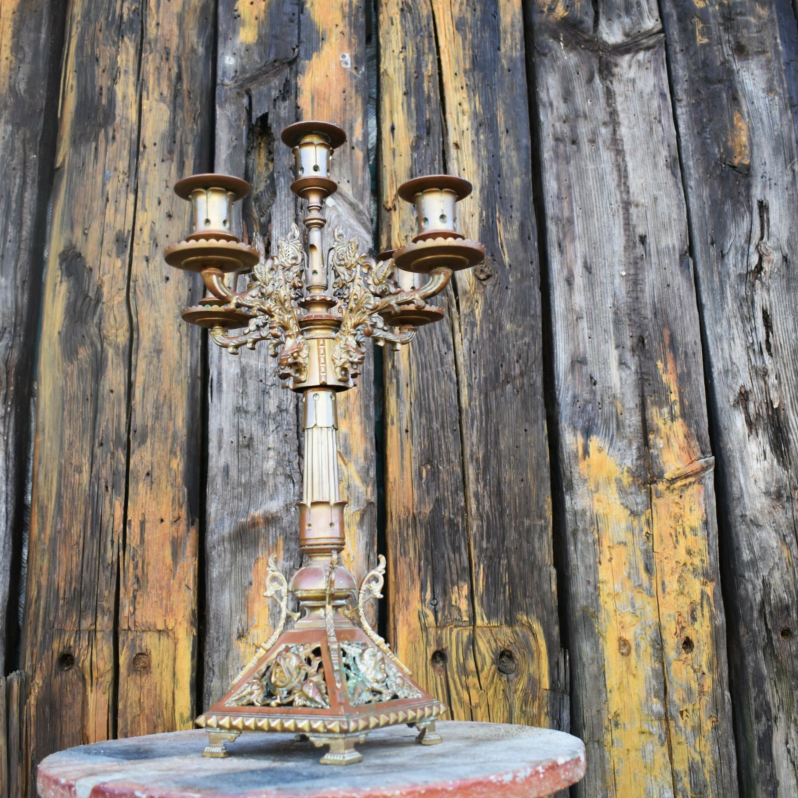 Antique 19th Century Bronze Christopher Dresser Style Church Altar Candelabra photo vinterior