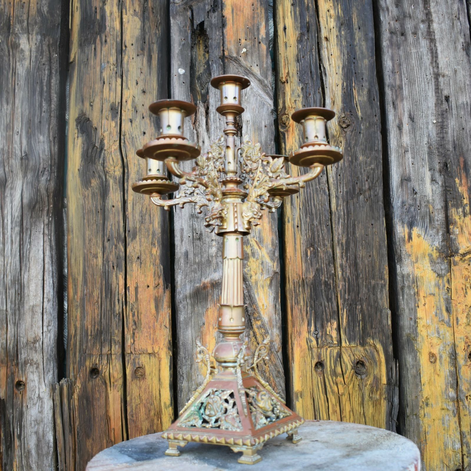 Antique 19th Century Bronze Christopher Dresser Style Church Altar Candelabra photo vintage