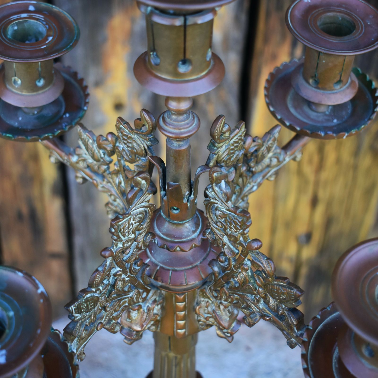 photo furniture Antique 19th Century Bronze Christopher Dresser Style Church Altar Candelabra