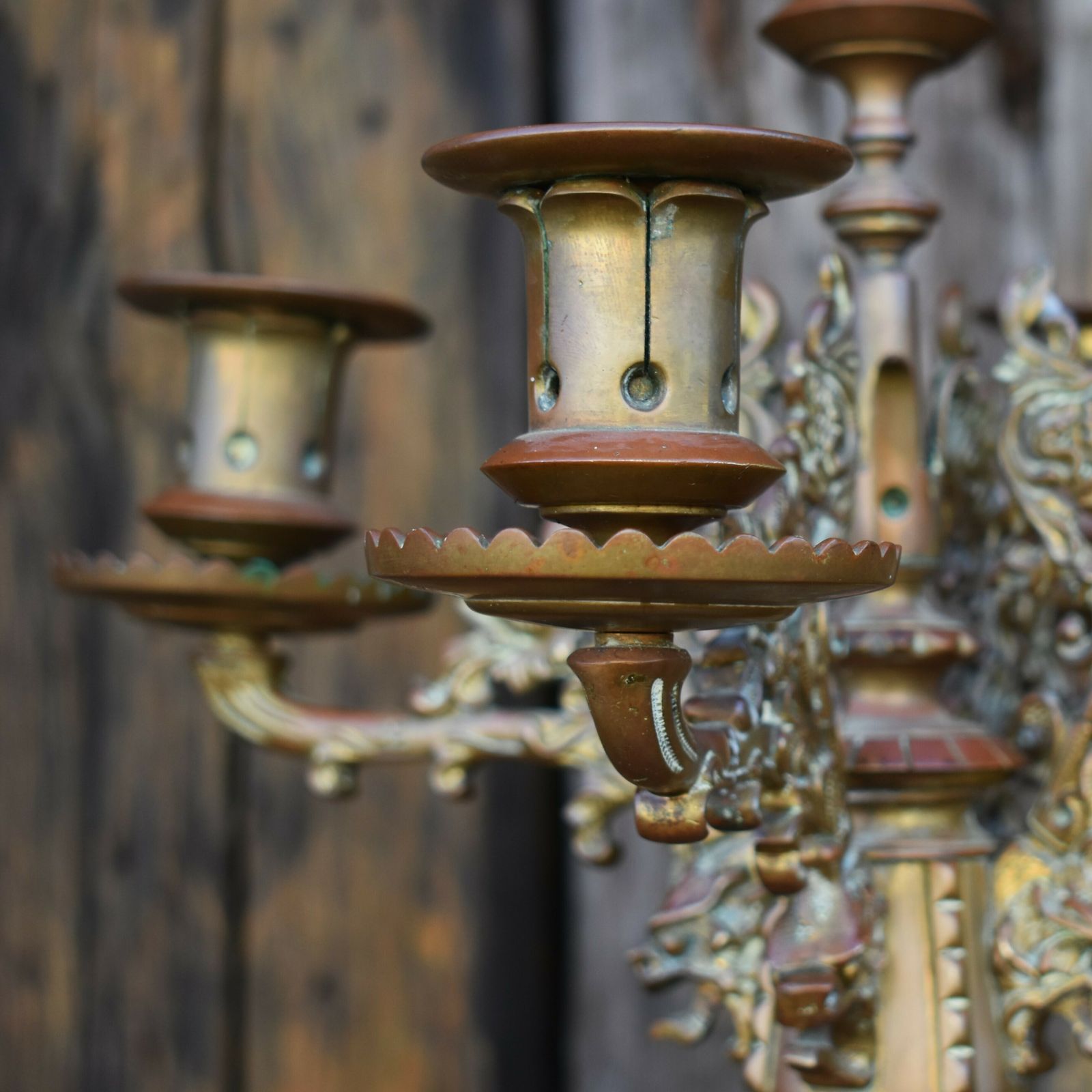 325.0 Antique 19th Century Bronze Christopher Dresser Style Church Altar Candelabra photo
