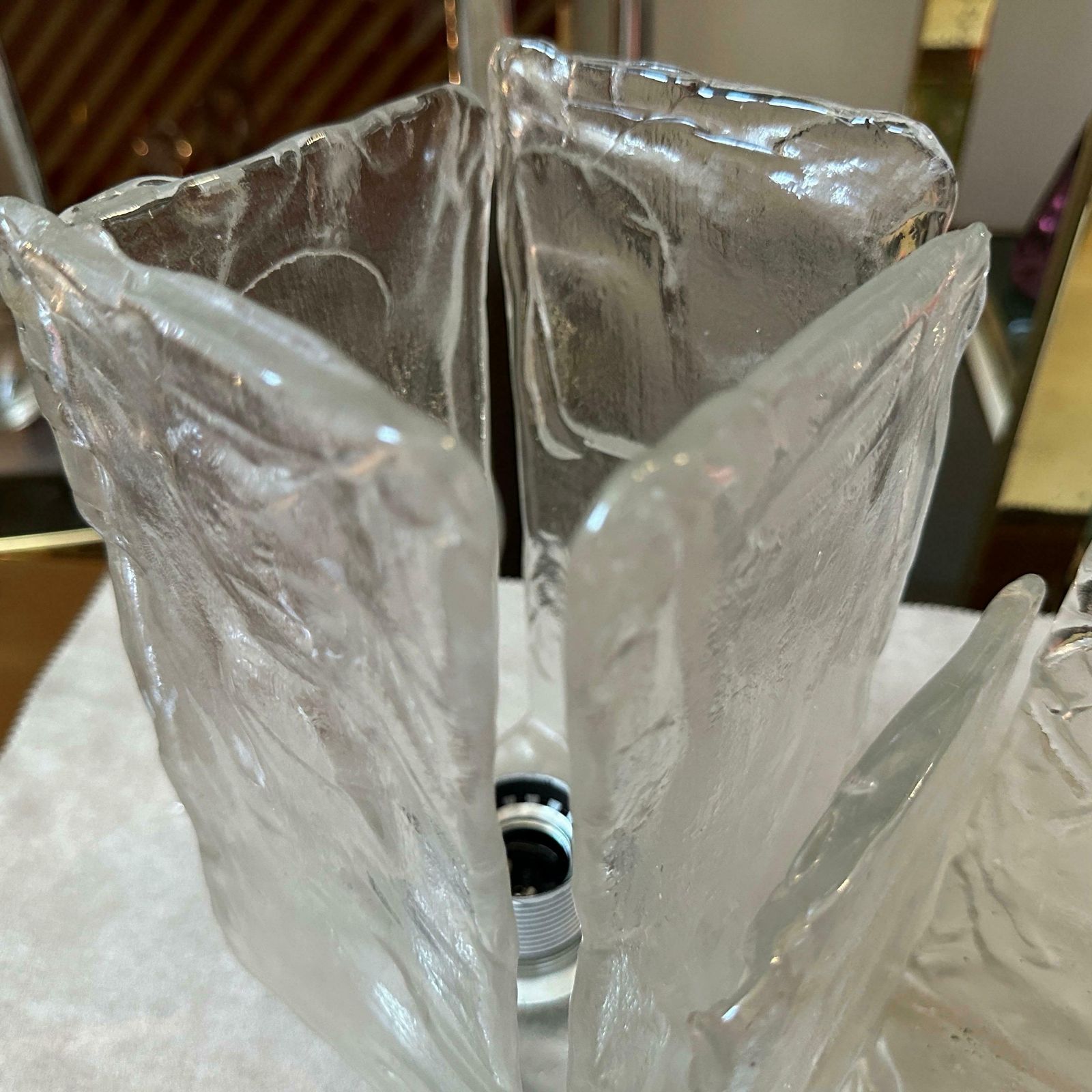 photo buy 1970s Space Age Iced Murano Glass And Steel Lighting Fixtures By Toso