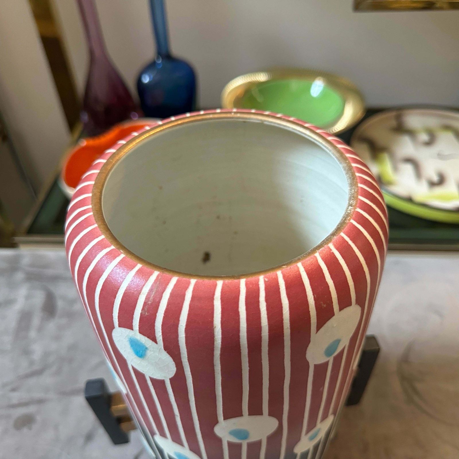 1960s Mid Century Modern Hand Painted Ceramic Italian Vase By Bellaria photo for sale
