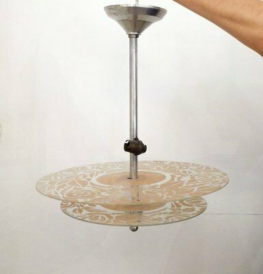 175.0 Art Deco Chandelier With Discs Decorated With Stylized Roses In Pink Granite, 1940s photo