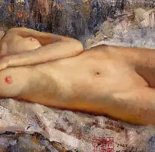 Giclée Print On Canvas, Brunette Nude, 2023, By Kartashov Andrey, Russia, 21st Century. 1 Of 50 Limited Prints. photo furniture