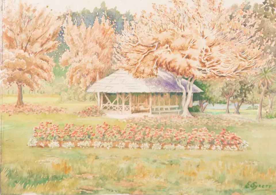 E Syrett   Early 20th Century Watercolour, A Garden In Bloom photo furniture