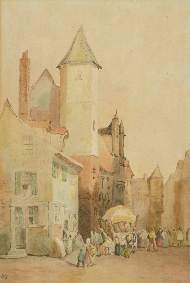 I. I. G   Late 19th Century Watercolour, Continental Street Scene photo furniture