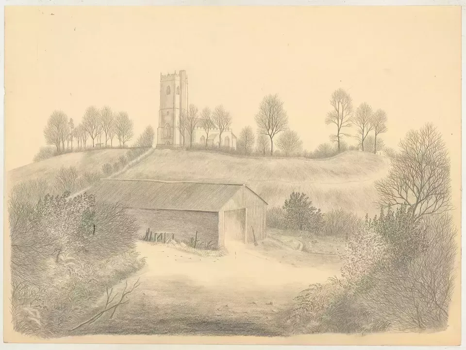 Ronald A. Broad   1964 Graphite Drawing, West Buckland Church photo furniture
