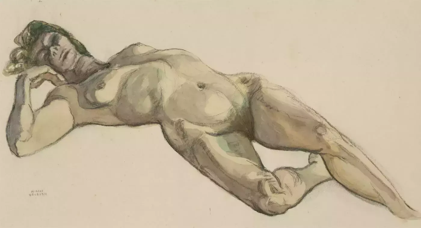 Kenneth Ross Welburn (1910 1998)   Mid 20th Century Watercolour, Reclining Nude