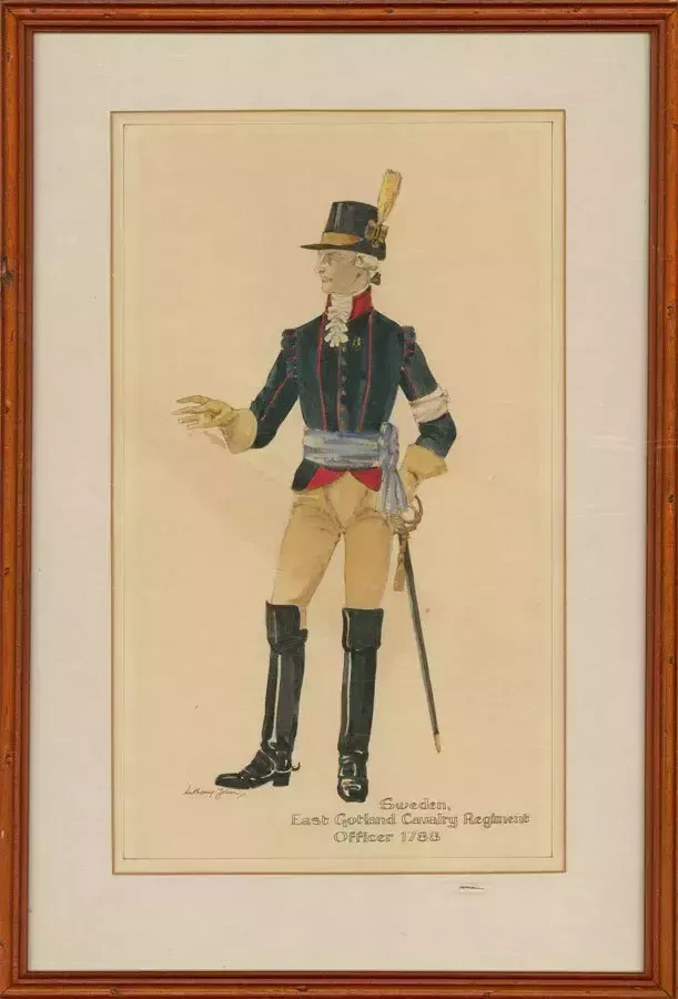 Military Uniform Studies  Early 20th Century Watercolour Swedish Officer
