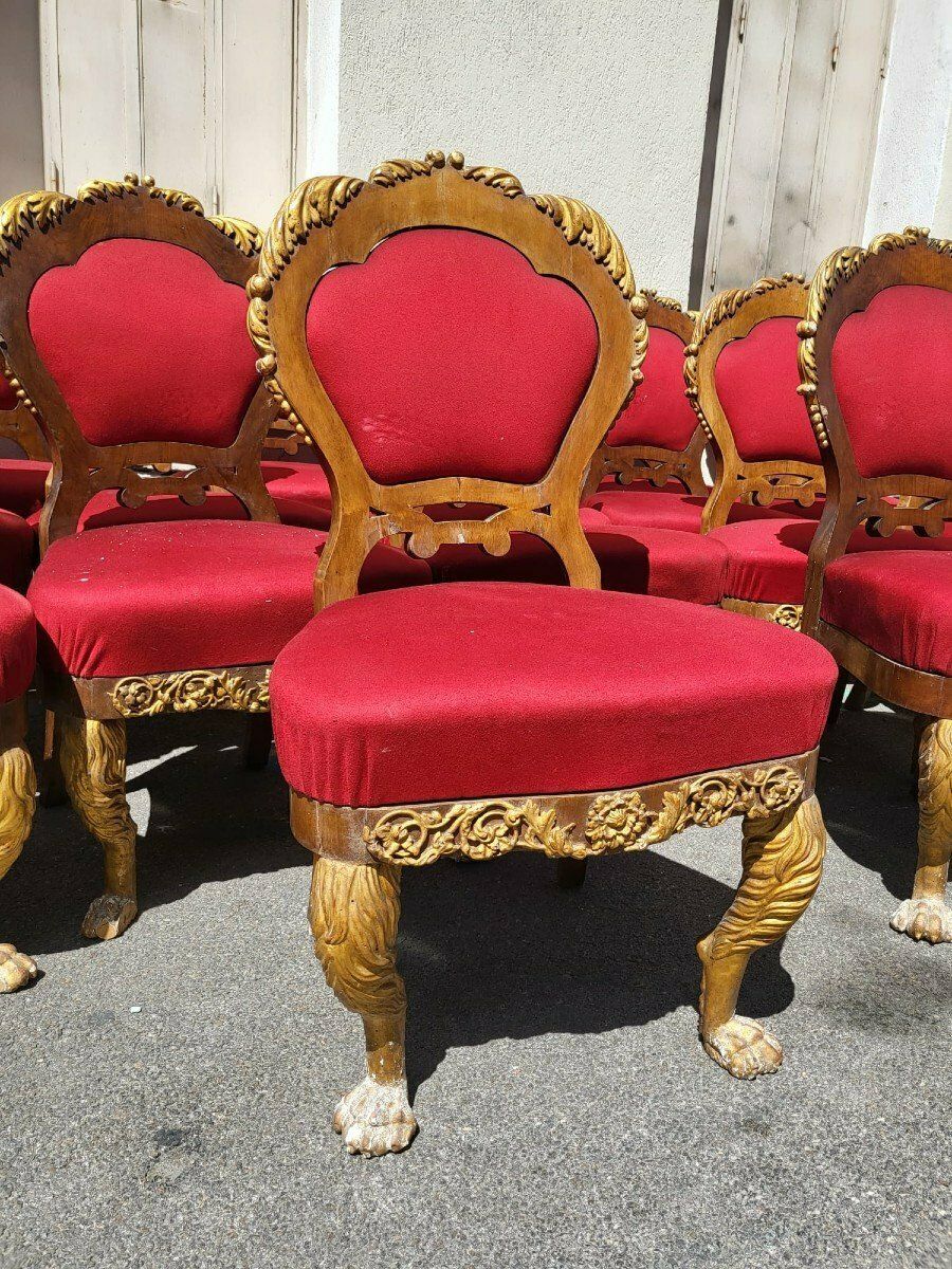 Rare Suite Of 20 + 2 Gilded Wood Chairs, 19th Century photo vinterior