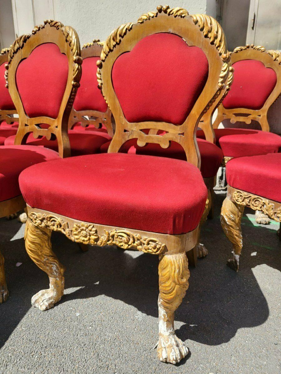 photo for sale Rare Suite Of 20 + 2 Gilded Wood Chairs, 19th Century