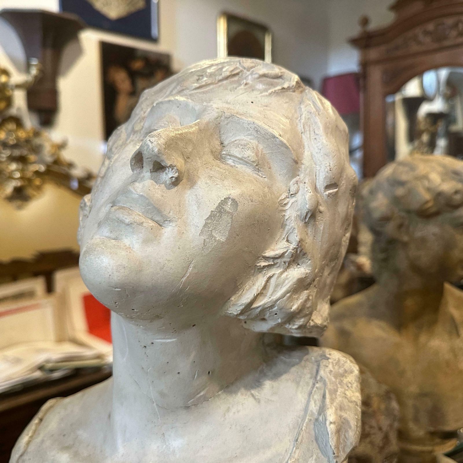 An Art Nouveau Plaster Italian Sculpture Of A Woman photo vintage