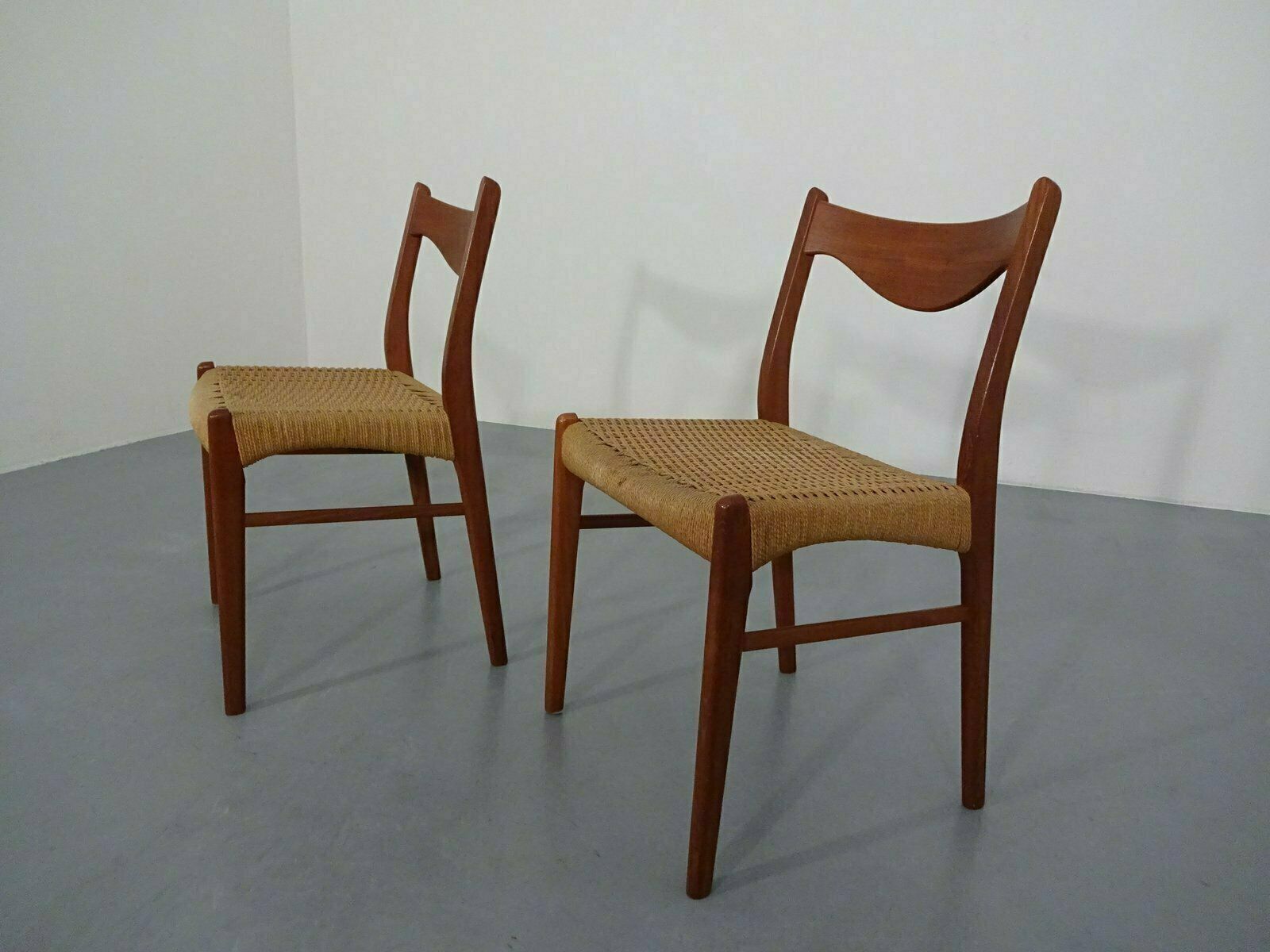 Teak & Paper Cord Dining Chairs By Ejner Larsen For Glyngore Stolefabrik, 1960s, Set Of 2 photo 400.0