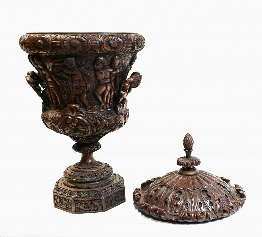 Home Decor Pair Monumental Carved Italian Urns Campana Grand Tour Planters photo