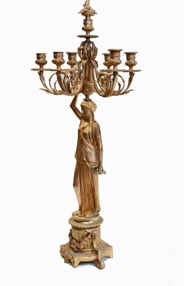 Pair French Gilt Candelabras Female Maiden Figural Candles photo 1995.0