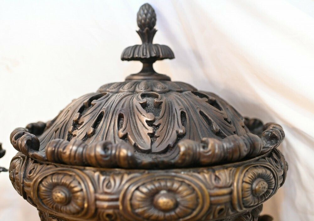 Home Decor Pair Large Bronze Urns Monumental Campana Cherub After Clodion photo
