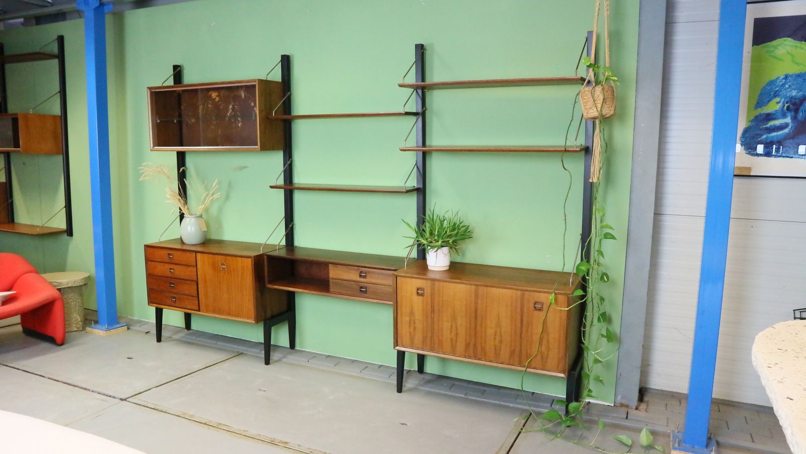Teak Modular Mid Century Modern Wall Unit By Louis Van Teeffelen For Wébé, 1960s photo for sale