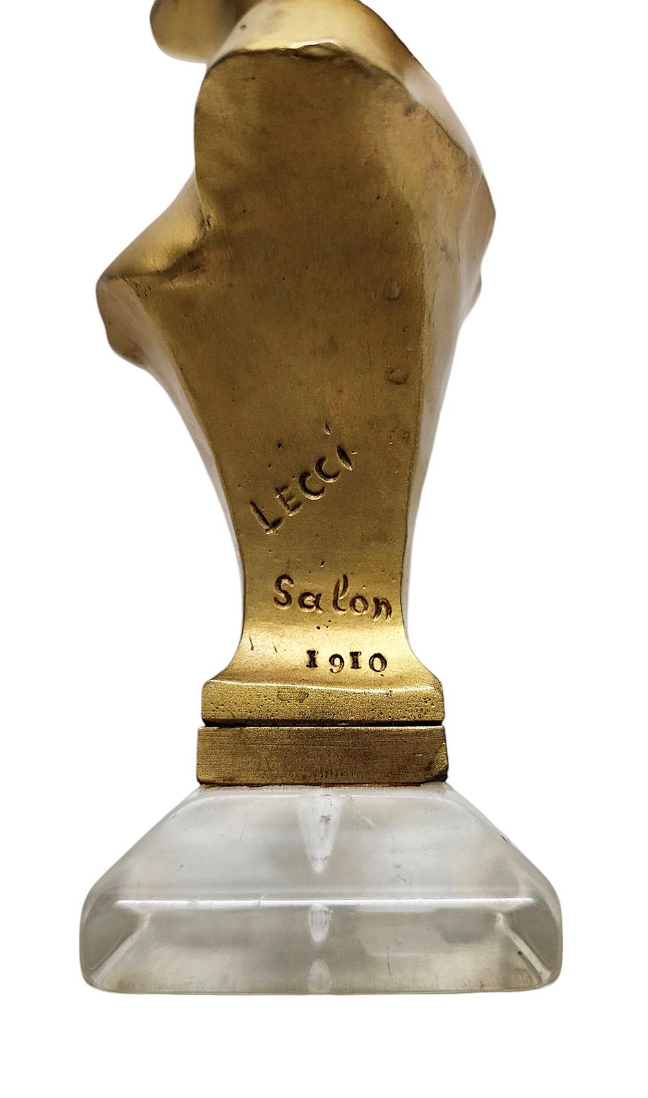 Art Nouveau Golden Patinated Bronze Bust/Seal With Acrylic Base 'La Poésie' Signed By Lecci, Exhibited At The Salon Des Artistes Français, Paris 1910 photo 975.0