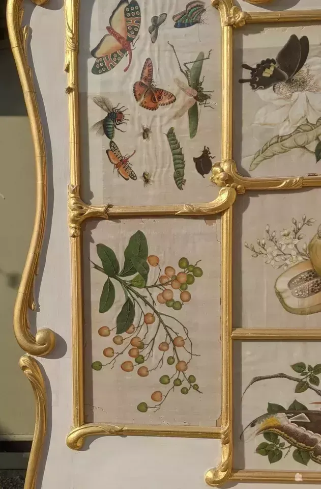 Superb Hand Painted Gilt Wood Dressing Screen With Chinese Paintings photo vintage