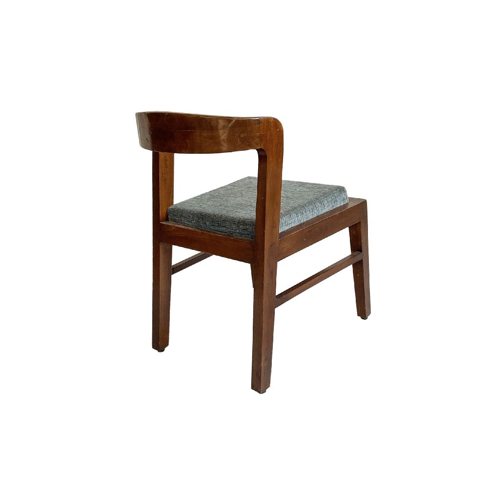 Antique Indian Handcrafted Teakwood Dining Set | 1940s Round Table With Lamella Base & 2 Curved Upholstered Chairs photo vintage