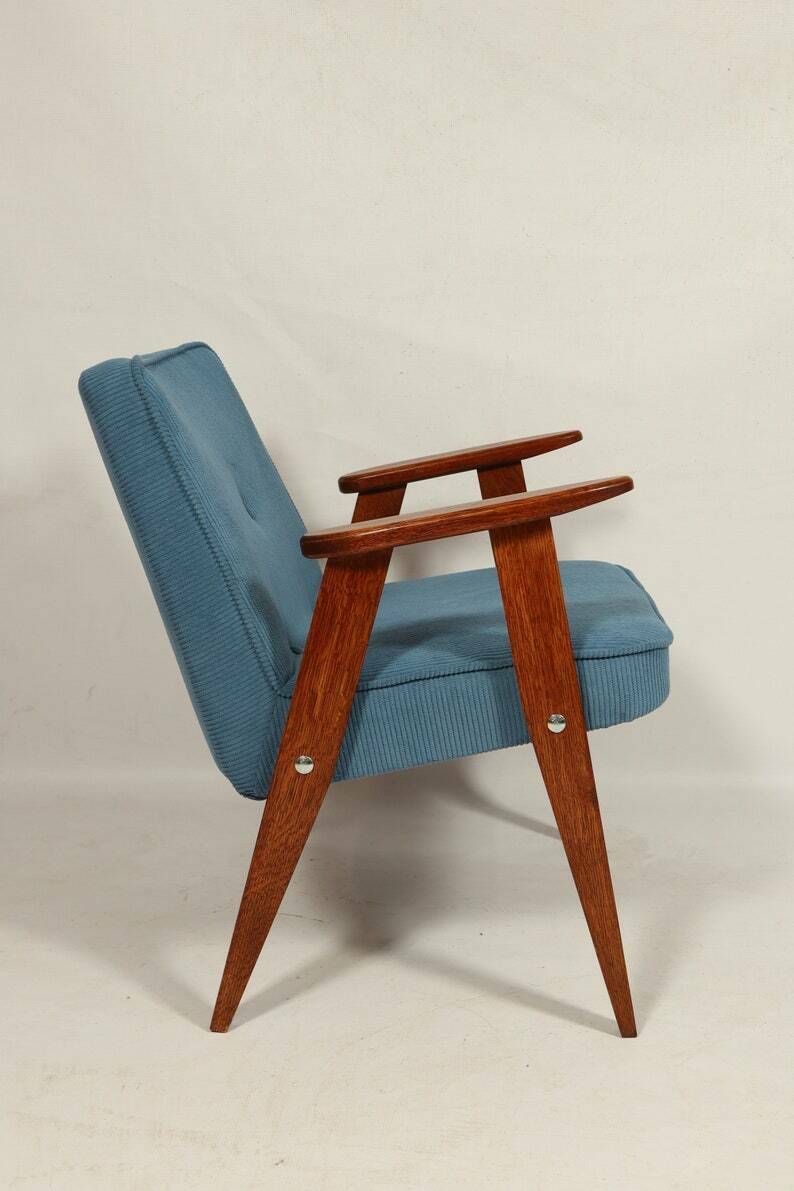 Mid Century Fauteuil Marineblauw Corduroy Fluweel Bekleding Lounge Chair, Jaren 1960 photo 350.0