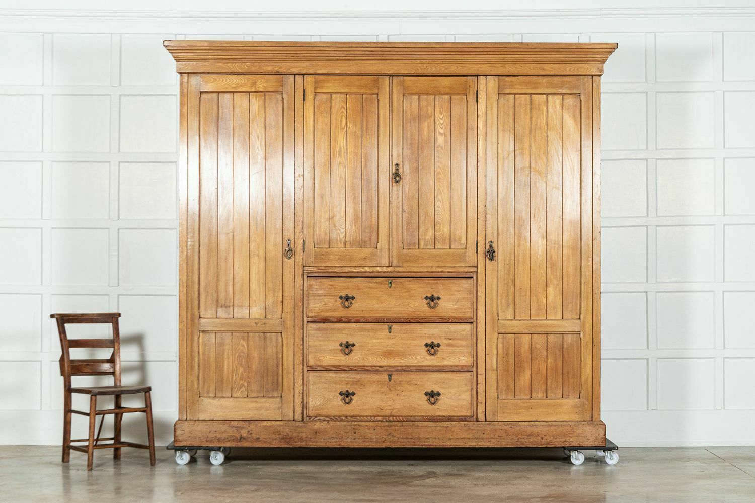 Monumental 19thc English Country House Ash Linen Press photo for sale