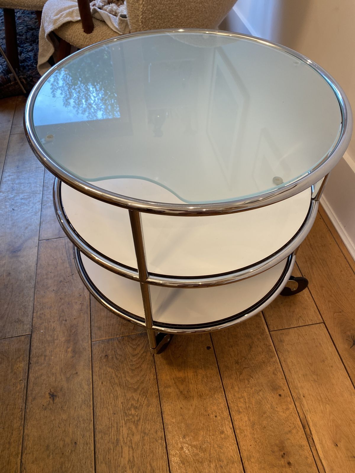 Swedish Vintage Glass Chrome Coffee Table With Three Tiers photo Furniture