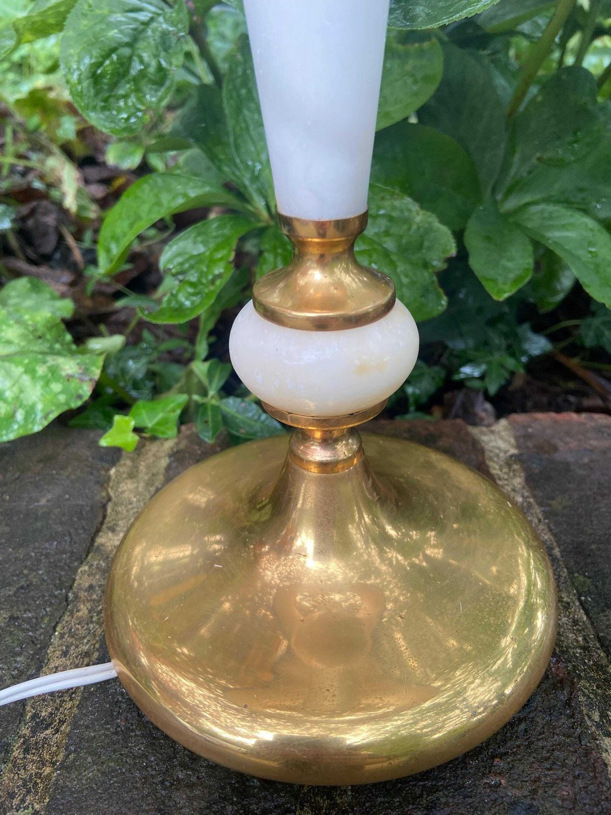 Retro Tall White Onyx Lamp With Brass Detail And An Original Oval Retro Shade photo Lighting