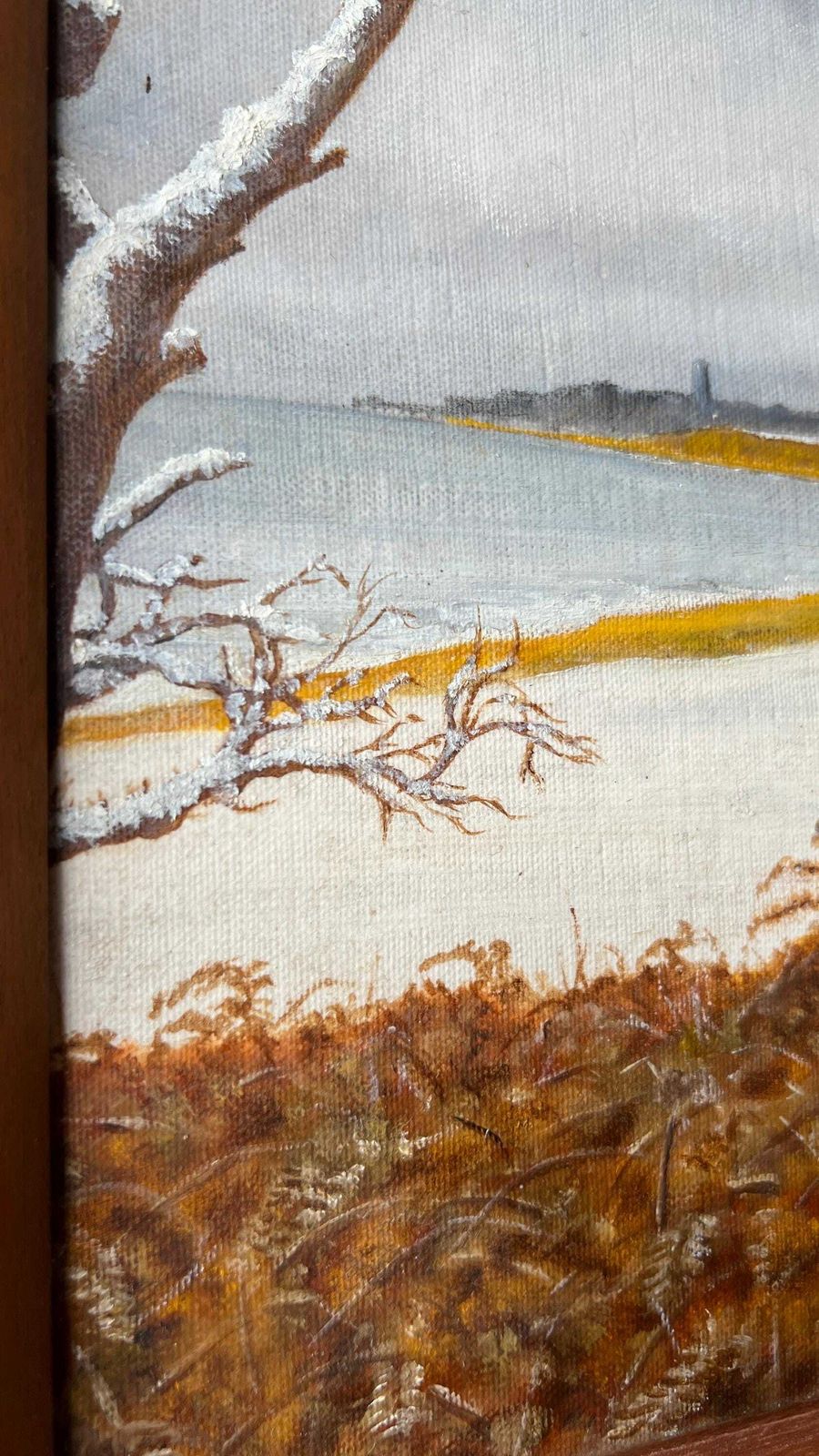 1974 Signed Vintage Oil Painting Depicting Sea Shore In Winter photo 149.0