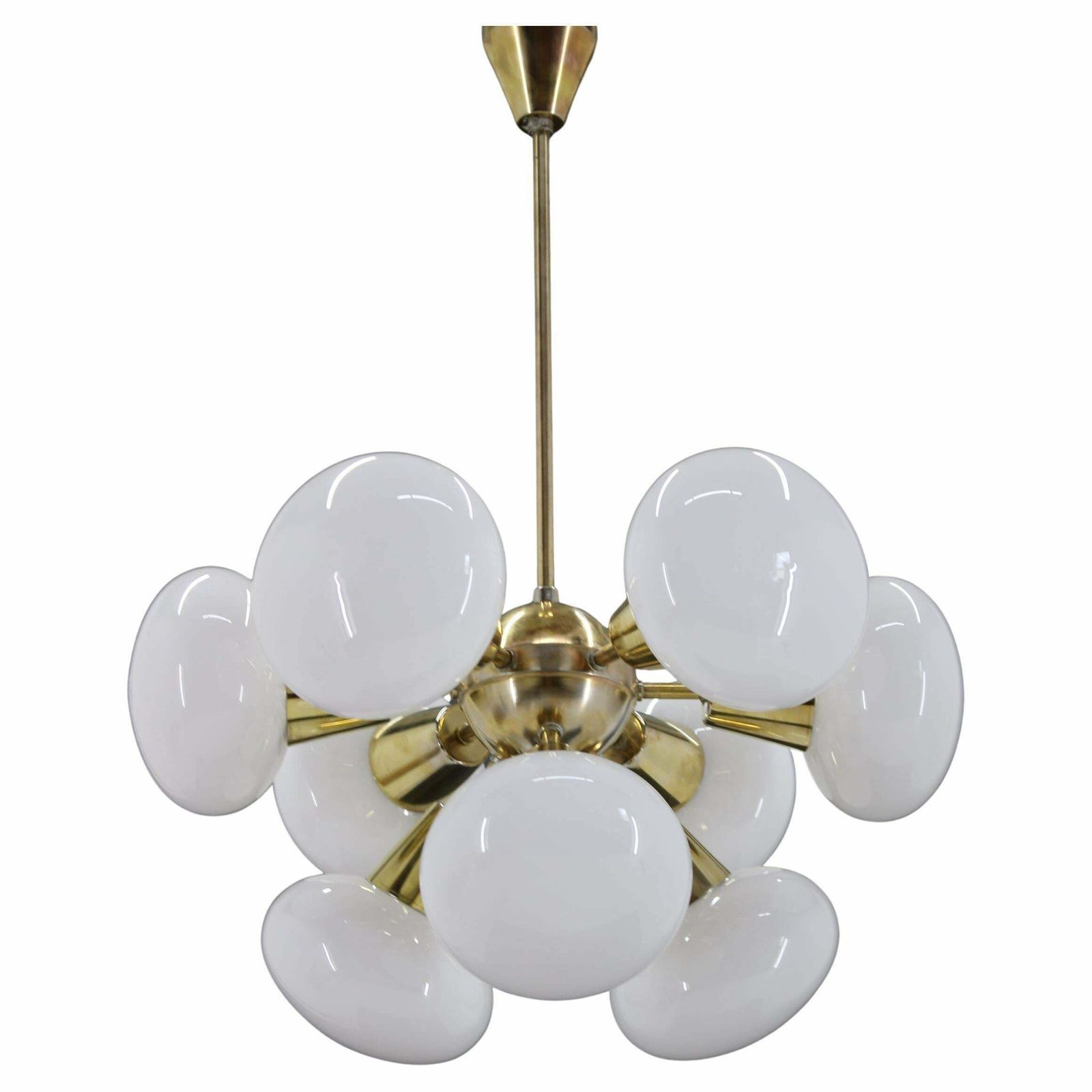 1970s Brass 9 Flamming Chandelier By Sputnik , Czechoslovakia