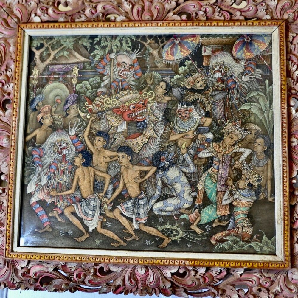 Art Mythical Balinese Painting In Original Carved Frame By W Rejamus photo