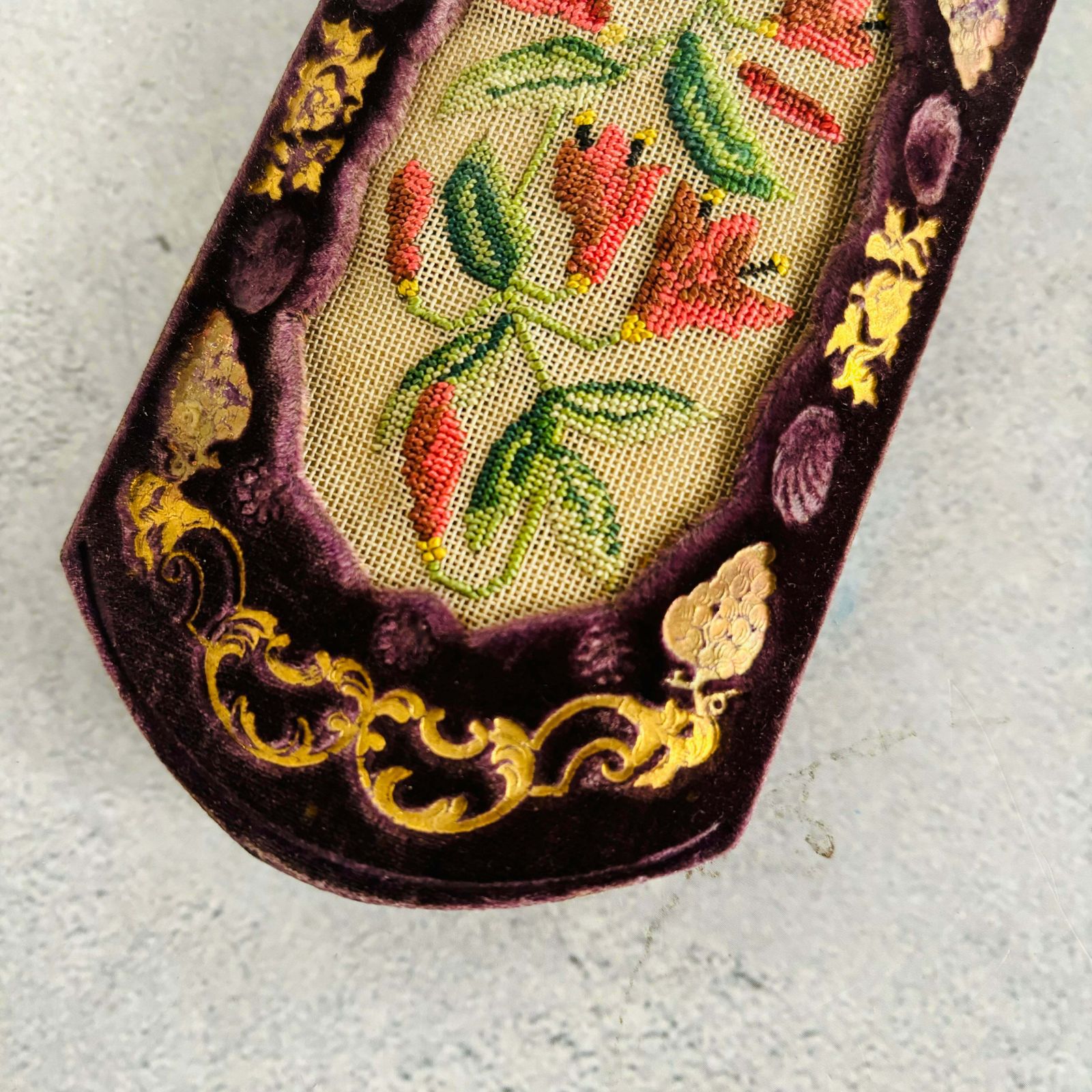 Antique French Embroidered Cigar / Spectacle Case photo vinterior