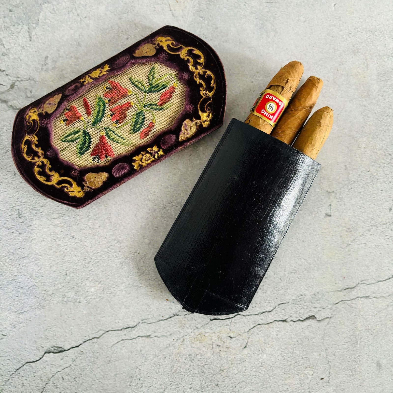 Home Decor Antique French Embroidered Cigar / Spectacle Case photo