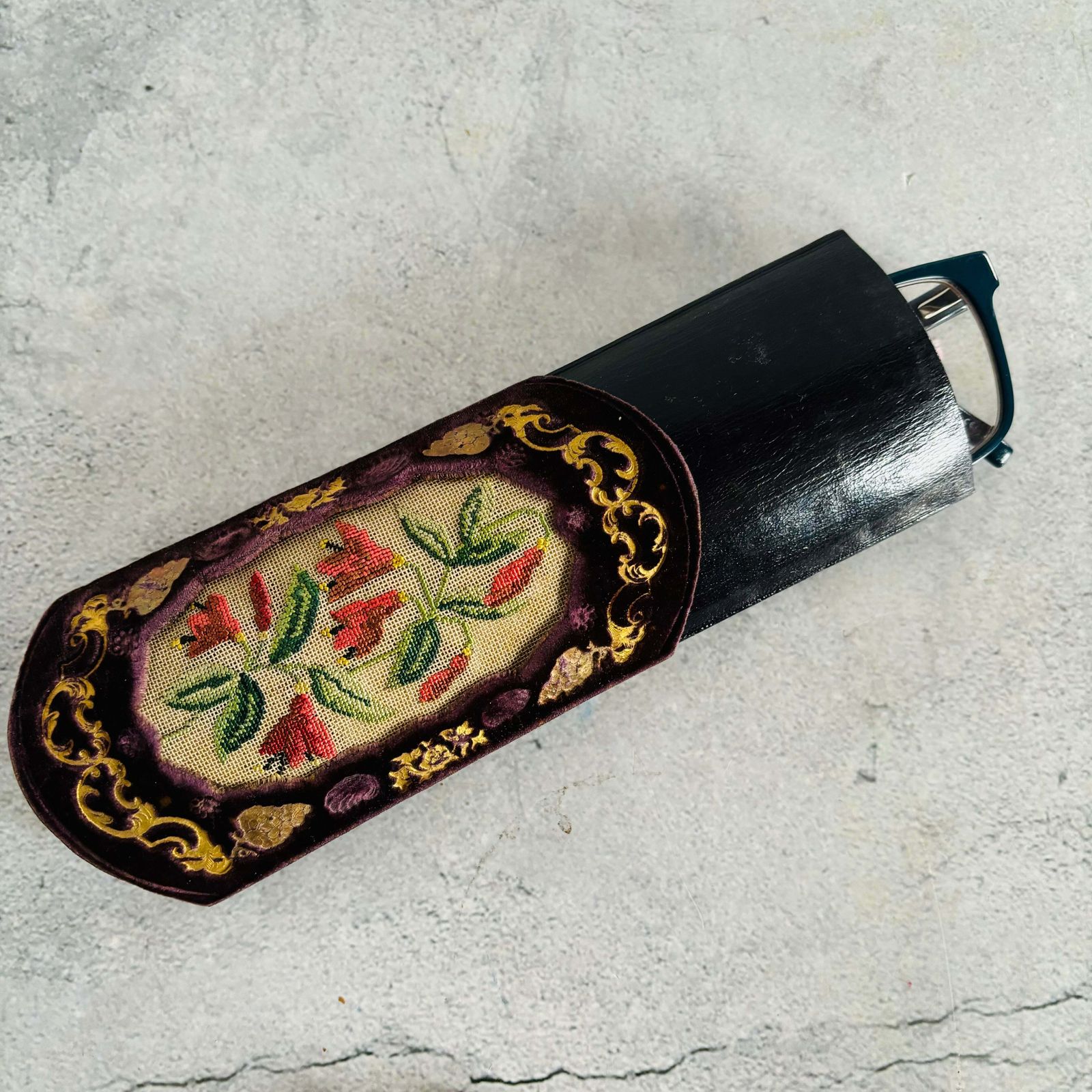 145.0 Antique French Embroidered Cigar / Spectacle Case photo
