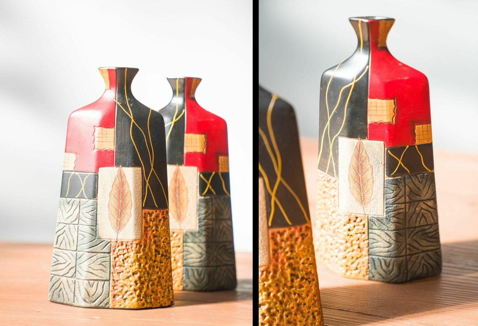Pair Of 1980s 90s Terracotta Vases – Geometric And Textured Design photo furniture