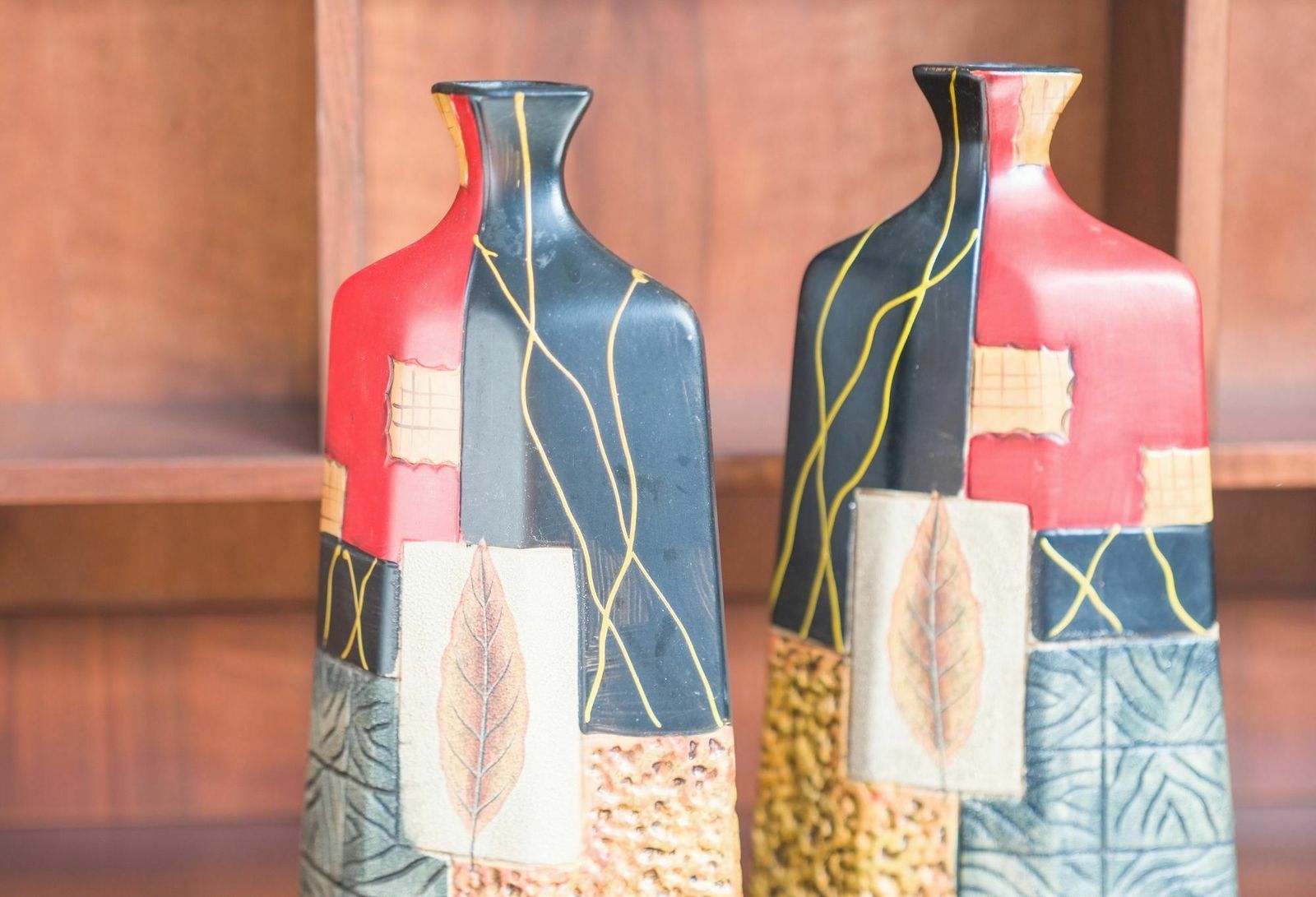 Pair Of 1980s 90s Terracotta Vases – Geometric And Textured Design photo 450.0