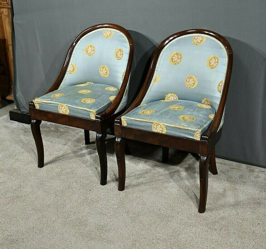 Pair Of Mahogany Gondola Chairs, Restoration Period – 1st Part 19th photo for sale