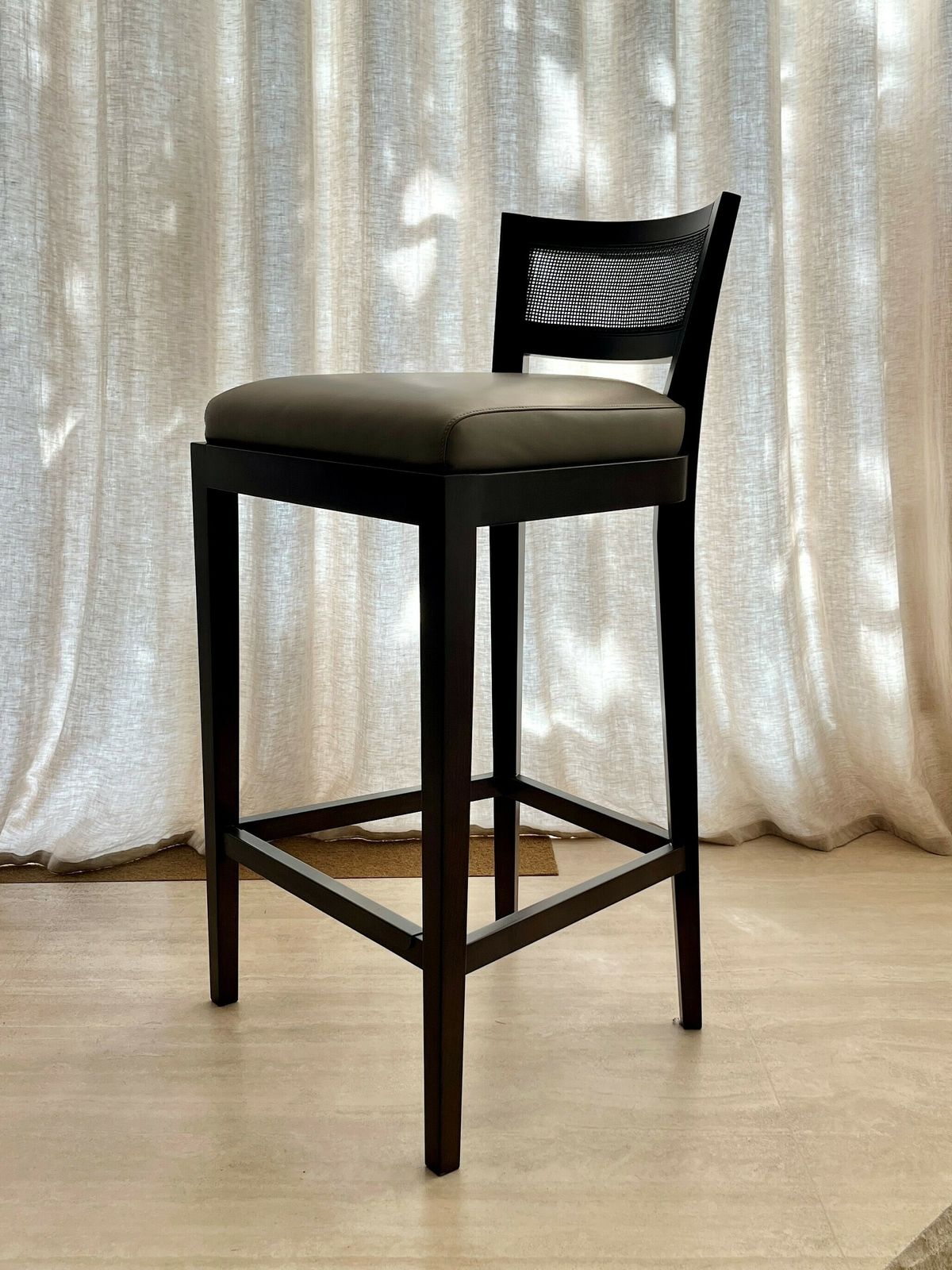 Promemoria Caffe Stools (X2) In Beechwood & Tortora Leather (Handmade In Italy)