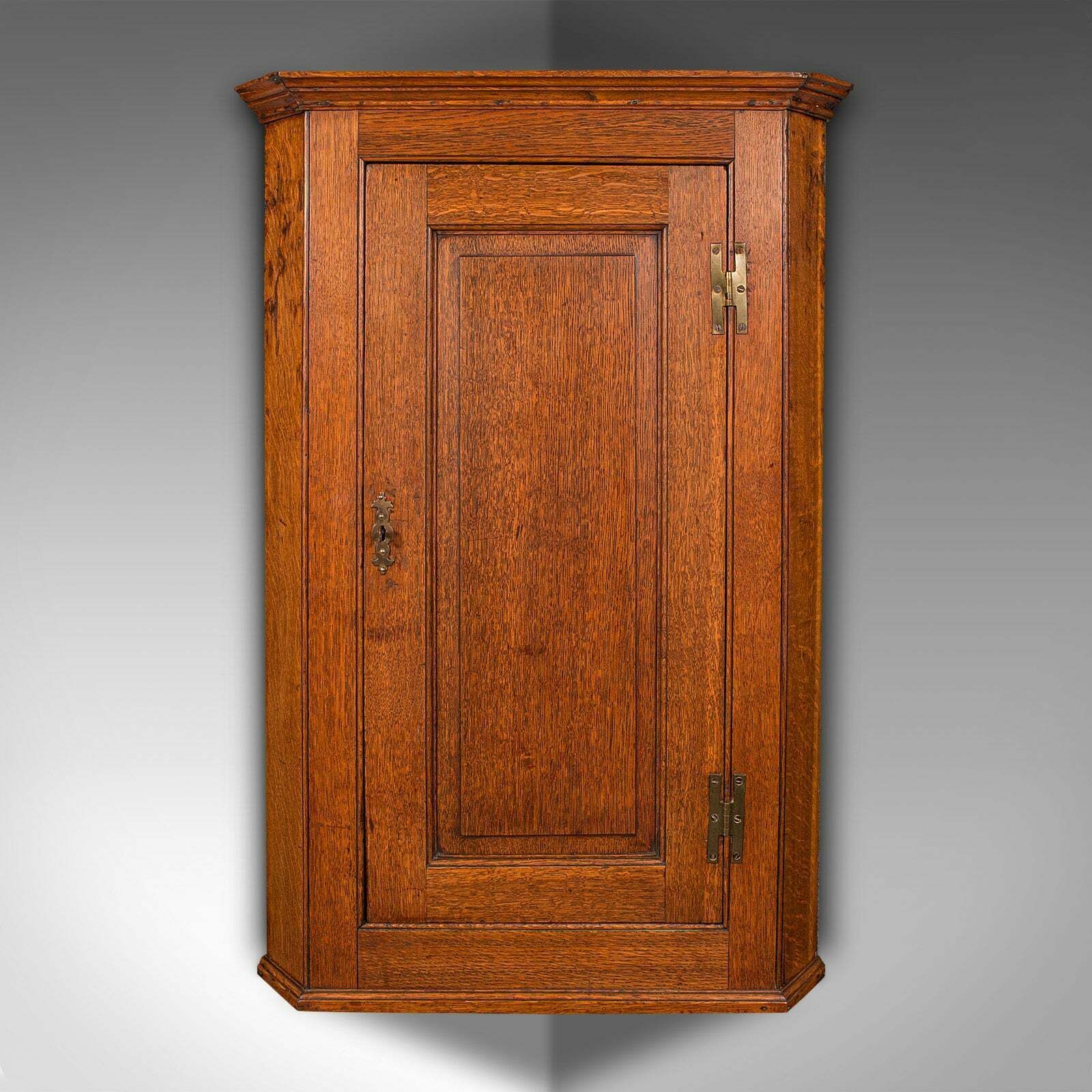 Tall Antique Corner Cabinet, English, Oak, 4 Shelf Wall Cupboard, Georgian, 1800 photo for sale