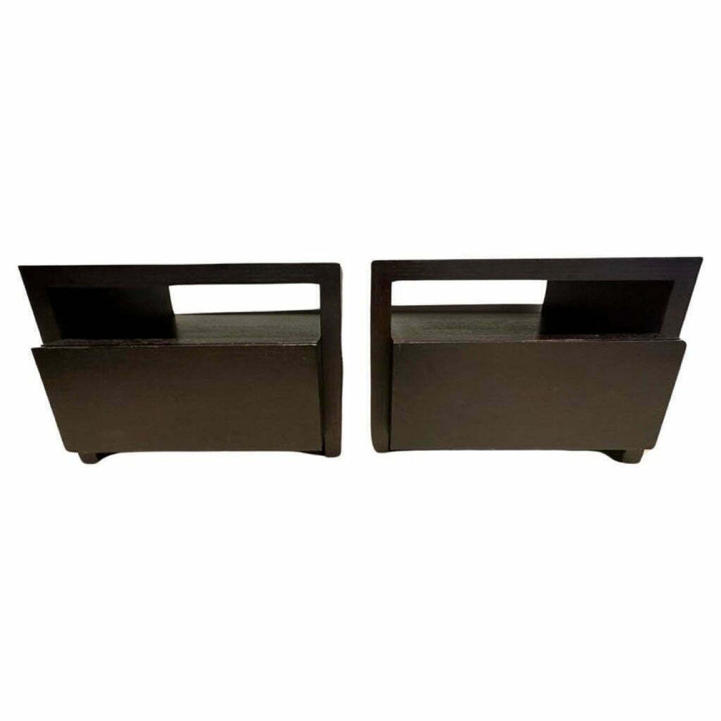 Pair Of 1990s Dark Brown Contemporary Stained Dark Brown Oak Bedside Tables Or Nightstands