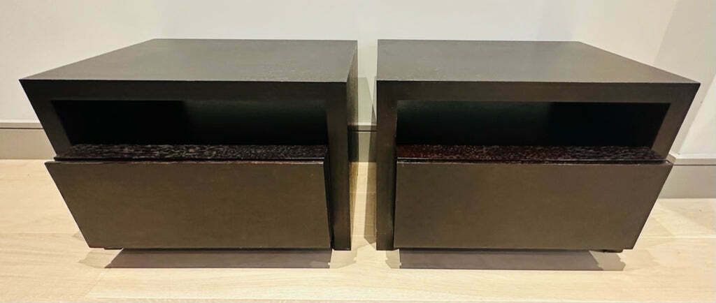 Pair Of 1990s Dark Brown Contemporary Stained Dark Brown Oak Bedside Tables Or Nightstands photo for sale