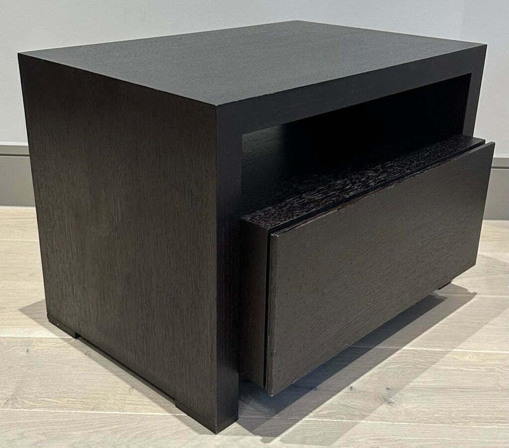Pair Of 1990s Dark Brown Contemporary Stained Dark Brown Oak Bedside Tables Or Nightstands photo buy