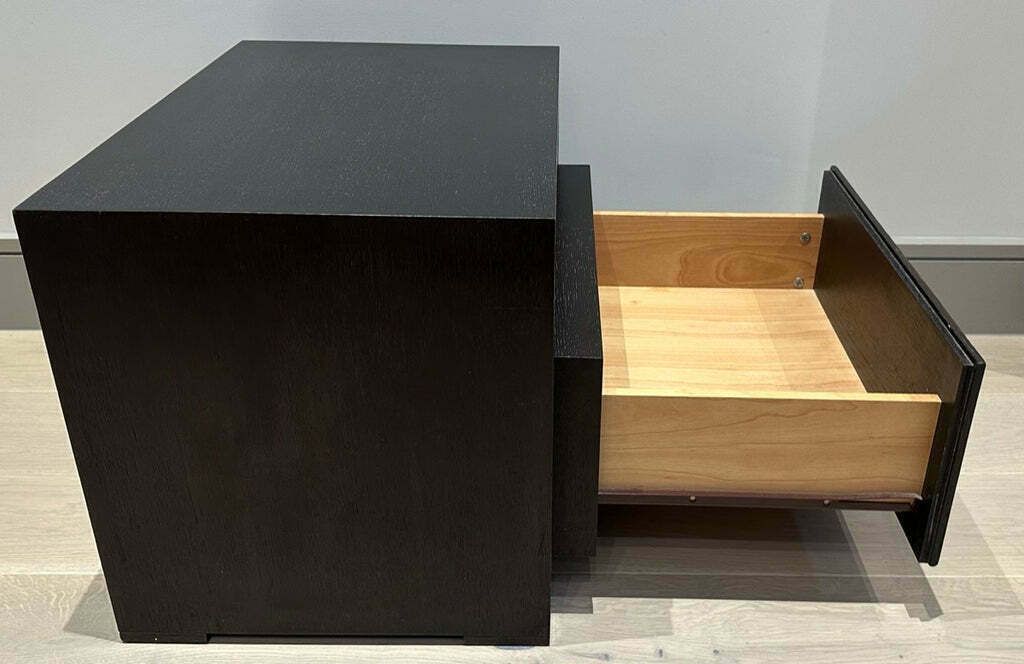 photo buy Pair Of 1990s Dark Brown Contemporary Stained Dark Brown Oak Bedside Tables Or Nightstands